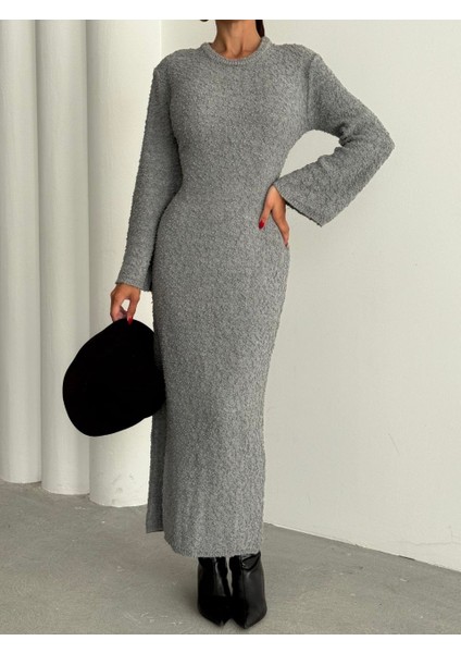 Doku Detaylı Triko Uzun Kadın Elbise modelleri