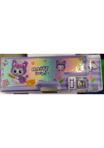 Kuromi Figürlü Çift Taraflı 2 Bölmeli Kalemtraşlı Simli Kalem Kutusu AD766621