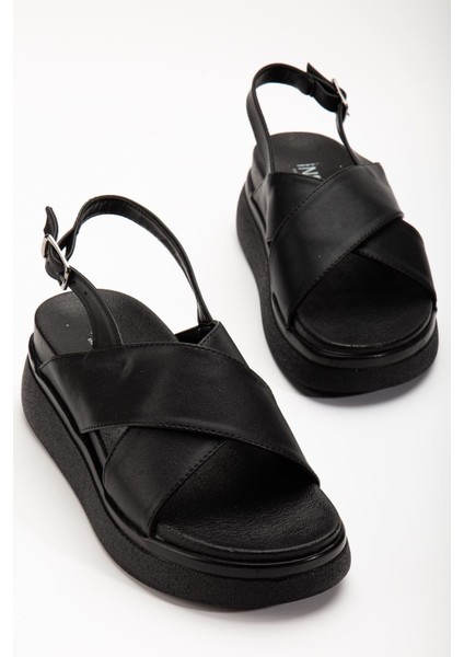24422-1164 Siyah Dolgu Topuk Kadın Sandalet fırsatları