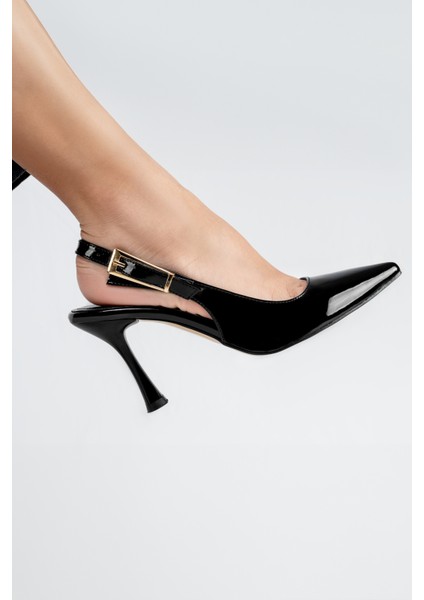 Arkası Açık Topuklu Kadın Rugan Sivri Burun Stiletto Ayakkabı modelleri