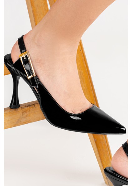 Arkası Açık Topuklu Kadın Rugan Sivri Burun Stiletto Ayakkabı indirimleri