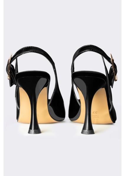 Arkası Açık Topuklu Kadın Rugan Sivri Burun Stiletto Ayakkabı