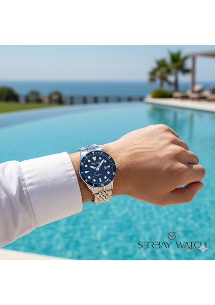 QMG1024.390 Otomatik Erkek Kol Saati | 46MM, Safir Cam, Gümüş Bilezik, Mavi Kadran fiyatları