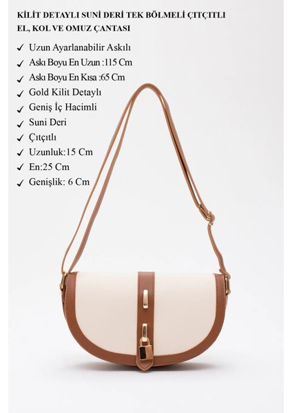 Kilit Detaylı Suni Deri Tek Bölmeli Çıtçıtlı Şık ve Ergonomik Kol ve Omuz Çantası Zarif modelleri
