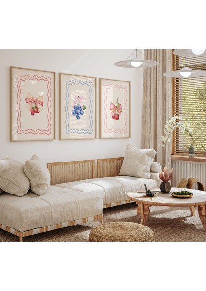 (Çerçevesiz) Çilek Blueberry Cherry 3lü Minimal Poster Seti fiyatları