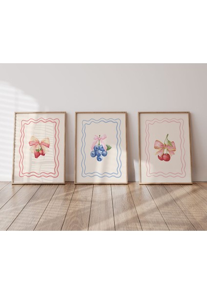 (Çerçevesiz) Çilek Blueberry Cherry 3lü Minimal Poster Seti modelleri