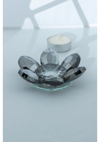 Şık Kristal Cam Mumluk & Lokumluk, Lotus Kesim, Gri – El Işçiliği Lotus Başlık fiyatları