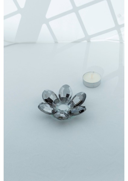 Şık Kristal Cam Mumluk & Lokumluk, Lotus Kesim, Gri – El Işçiliği Lotus Başlık modelleri