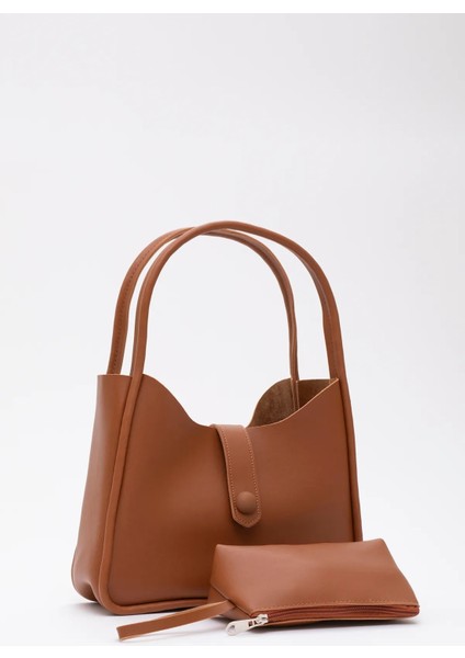 Deri Düğme Detaylı Çıtçıtlı Makyaj Çantalı Şık ve Ergonomik Kol ve Omuz Çantası