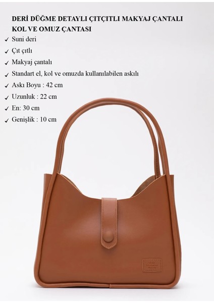 Deri Düğme Detaylı Çıtçıtlı Makyaj Çantalı Şık ve Ergonomik Kol ve Omuz Çantası modelleri
