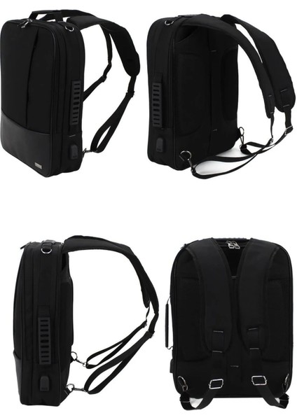 17.3'' USB Çıkışlı Siyah Laptop Sırt ve Omuz Çantası Suya Dayanıklı Yüzey Mat Ergonomik Omuz Askılı