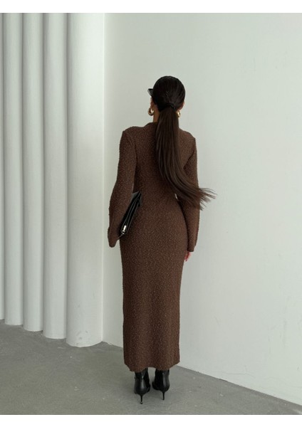 Doku Detaylı Triko Uzun Kadın Elbise modelleri