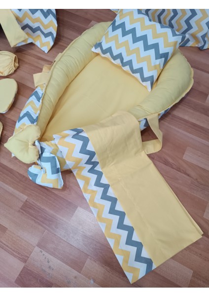 Sarı Zikzak Düz Sarı Oval Yataklı 10 Parça Babynest Seti fiyatları