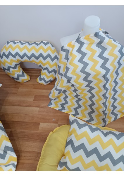 Sarı Zikzak Düz Sarı Oval Yataklı 10 Parça Babynest Seti fırsatları