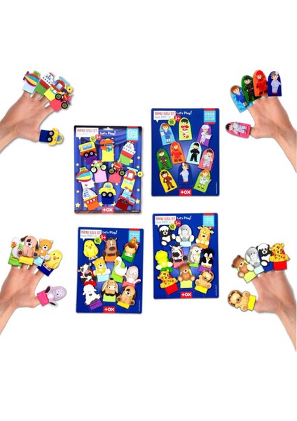 4 Set - 40 Parça Ena Meslekler, Taşıtlar, Evcil ve Vahşi Hayvanlar Parmak Kukla T771 T781 T761 T181