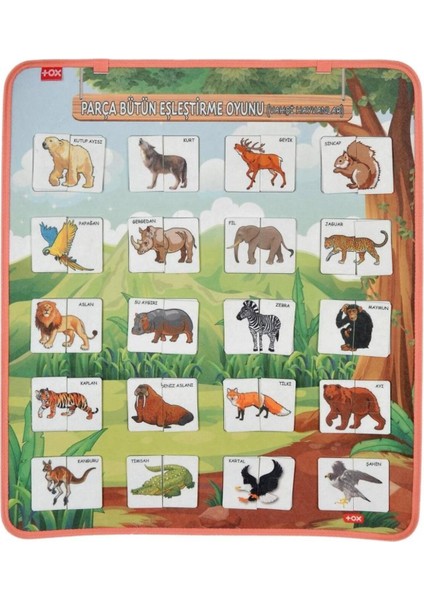 Parça Bütün Eşleştirme - Vahşi Hayvanlar Keçe Cırtlı Duvar Panosu , Eğitici Oyuncak