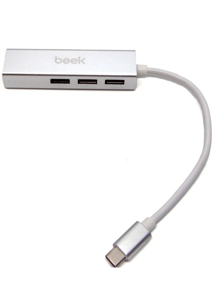 Beek 3 Port USB 3.0 Tip C Hub, 1 x 10/100/1000 RJ45 Dişi Yuva, 3 x USB A Dişi Port, 1 x USB C Erkek Port