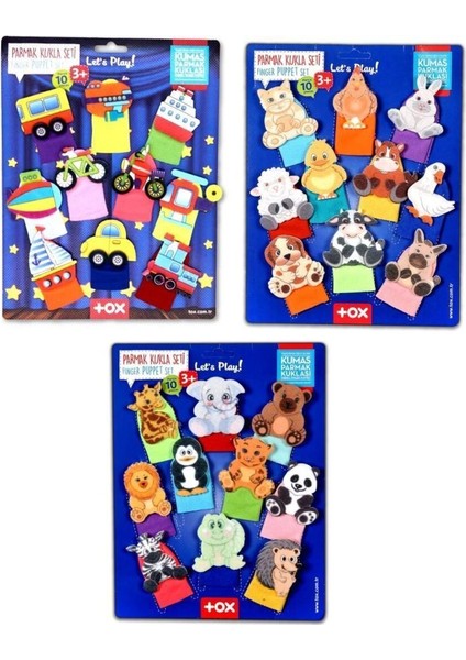 3 Set - 30 Parça Taşıtlar, Evcil ve Vahşi Hayvanlar Parmak Kukla