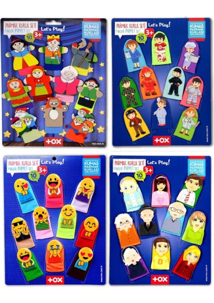 4 Set - 40 Parça Masal Kahramanları, Aile Bireyleri , Meslekler ve Emojiler Parmak Kukla