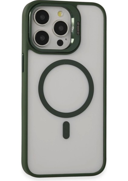 iPhone 15 Pro Max Kılıf Roblox Lens Magsafe Standlı Kapak - Koyu YEŞIL-(5796)