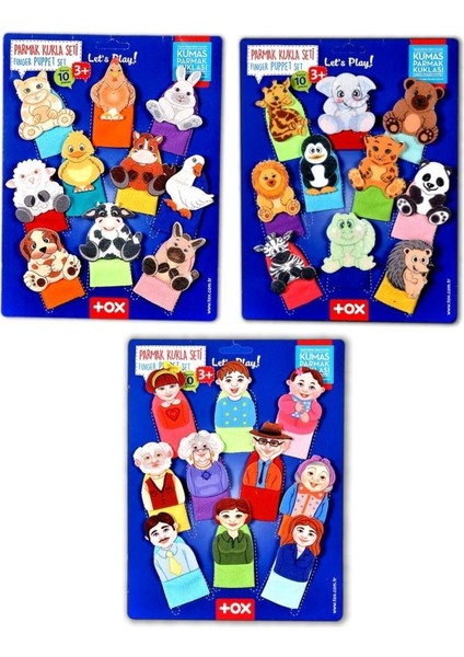 3 Set - 30 Parça Evcil , Vahşi Hayvanlar ve Aile Bireyleri Parmak Kukla