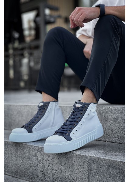 Blazer Kışlık Fermuarlı Erkek Bot Beyaz Antrasit