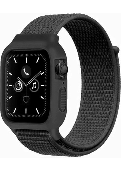Apple Watch 38MM Hasırlı Cırtcırtlı Kasalı Kordon - Ürün Rengi : Lacivert-Mürdüm - Lisinya