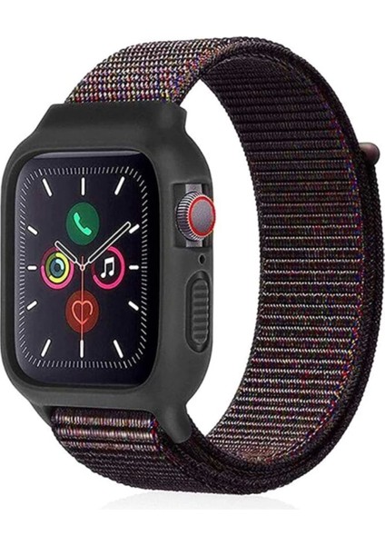 Apple Watch 38MM Hasırlı Cırtcırtlı Kasalı Kordon - Ürün Rengi : Lacivert-Mürdüm - Lisinya modelleri