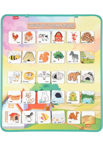 Hayvanlar ve Yaşam Alanları Keçe Cırtlı Duvar Panosu , Eğitici Oyuncak