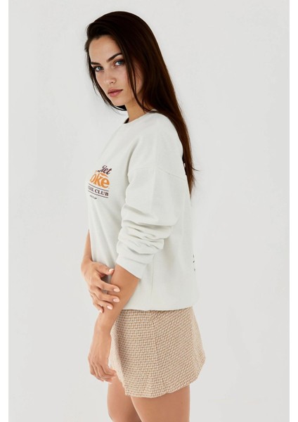 Kadın Baskılı Yuvarlak Yaka Sweatshirt White