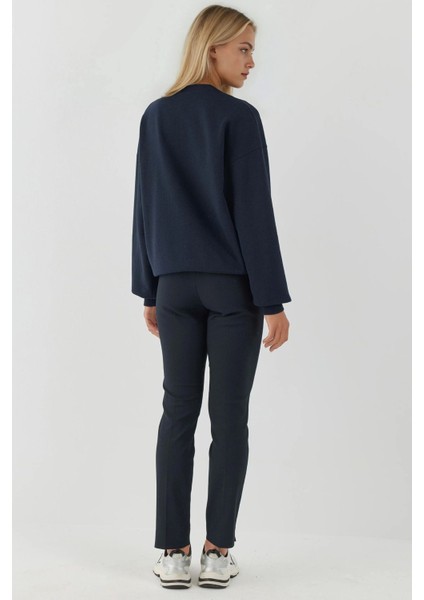 Kadın Baskılı Yuvarlak Yaka Sweatshirt Blue