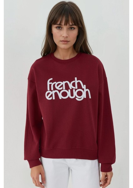 Kadın Baskılı Yuvarlak Yaka Uzun Kollu Sweatshirt Red