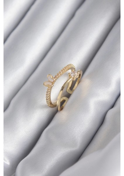 Bfs Pirinç Gold Renk Zirkon Taş Detay Kelebek Model Kadın Yüzük