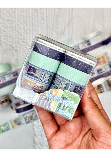 Postal Vintage 10'lu Washi Bant Set/ Washi Tape / Bullet Journal / Scrapbook