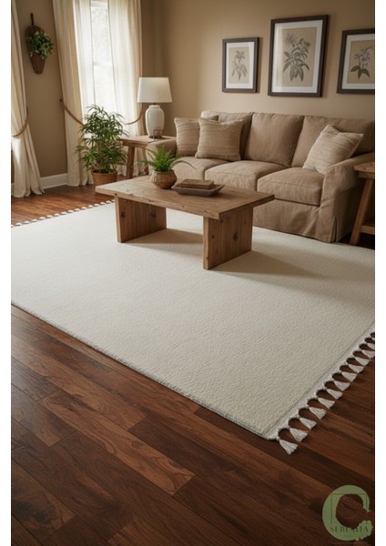 Post/peluş Yıkanabilir Kaymaz Taban Yumşacık Krem/ekru Örgü Saçaklı Modern ve Şık Salon Oturma Odası Mutfak Çocuk Odası Koridor Antre Halısı