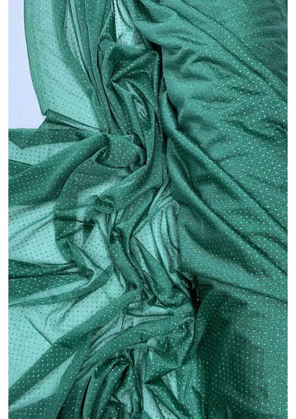 Litaetrend Yağmur Damlası Simli Abiye Elbise Şallık Tül Kumaş Zümrüt Yeşili 41-K