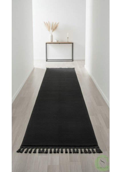 Post/peluş Yıkanabilir Kaymaz Taban Yumşacık Siyah Örgü Saçaklı Modern ve Şık Salon Oturma Odası Mutfak Çocuk Odası Koridor Antre Halısı modelleri