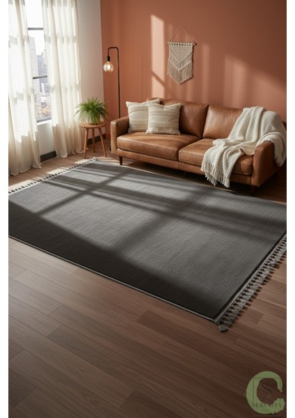 Post/peluş Yıkanabilir Kaymaz Taban Yumşacık Antrasit Örgü Saçaklı Modern ve Şık Salon Oturma Odası Mutfak Çocuk Odası Koridor Antre Halısı modelleri