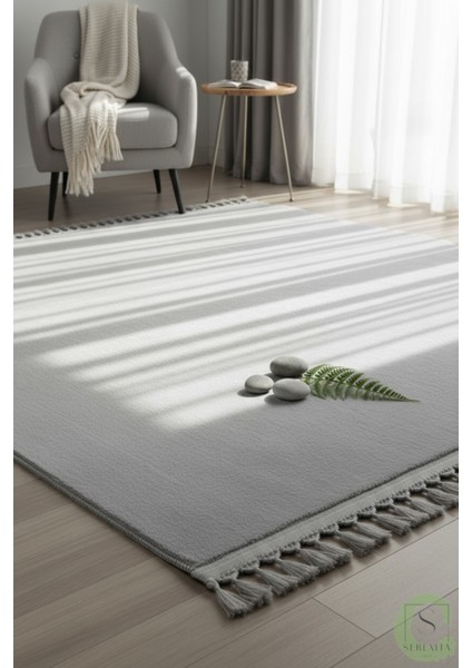 Post/peluş Yıkanabilir Kaymaz Taban Yumşacık Açık Gri Örgü Saçaklı Modern ve Şık Salon Oturma Odası Mutfak Çocuk Odası Koridor Antre Halısı fiyatları