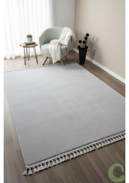 Post/peluş Yıkanabilir Kaymaz Taban Yumşacık Açık Gri Örgü Saçaklı Modern ve Şık Salon Oturma Odası Mutfak Çocuk Odası Koridor Antre Halısı modelleri