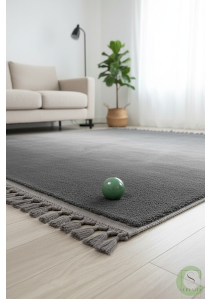 Post/peluş Yıkanabilir Kaymaz Taban Yumşacık Antrasit Örgü Saçaklı Modern ve Şık Salon Oturma Odası Mutfak Çocuk Odası Koridor Antre Halısı fiyatları