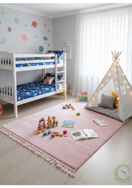 Post/peluş Yıkanabilir Kaymaz Taban Yumşacık Pembe Örgü Saçaklı Modern ve Şık Salon Oturma Odası Mutfak Çocuk Odası Koridor Antre Halısı modelleri