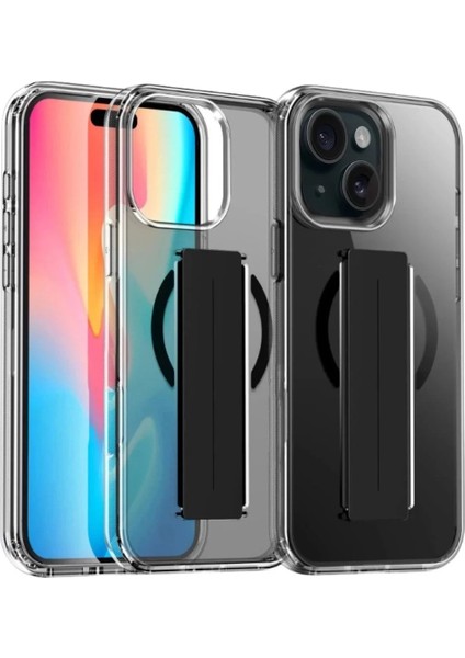 iPhone 15 Kılıf Alfa Magsafe Standlı Kapak - SIYAH-(5796)