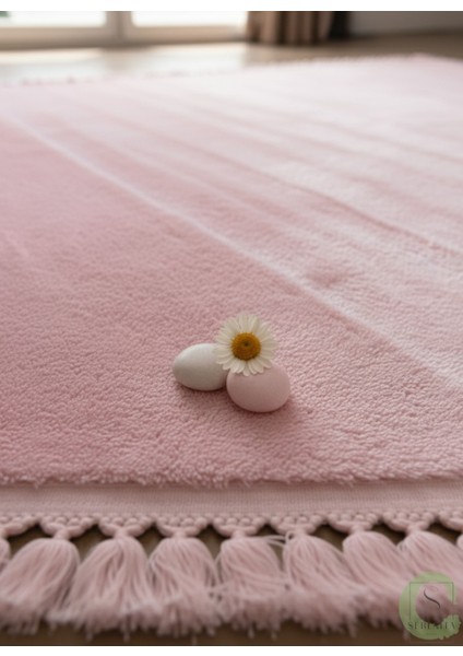 Post/peluş Yıkanabilir Kaymaz Taban Yumşacık Pembe Örgü Saçaklı Modern ve Şık Salon Oturma Odası Mutfak Çocuk Odası Koridor Antre Halısı fiyatları