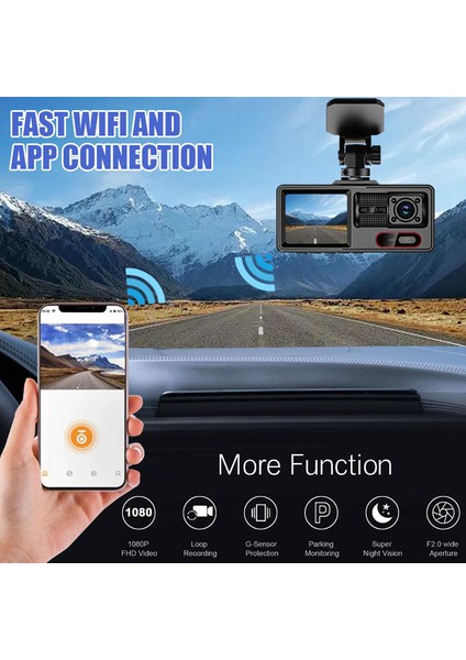 3 Kameralı /1080P Ultra Kaliteli/ Wifi Özellikli/g-Sensör/gece Görüş/araç Içi Araç Kamera Dash Cam modelleri