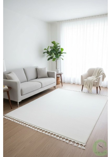 Post/peluş Yıkanabilir Kaymaz Taban Yumşacık Beyaz Örgü Saçaklı Modern ve Şık Salon Oturma Odası Mutfak Çocuk Odası Koridor Antre Halısı