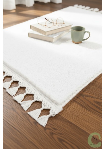 Post/peluş Yıkanabilir Kaymaz Taban Yumşacık Beyaz Örgü Saçaklı Modern ve Şık Salon Oturma Odası Mutfak Çocuk Odası Koridor Antre Halısı modelleri