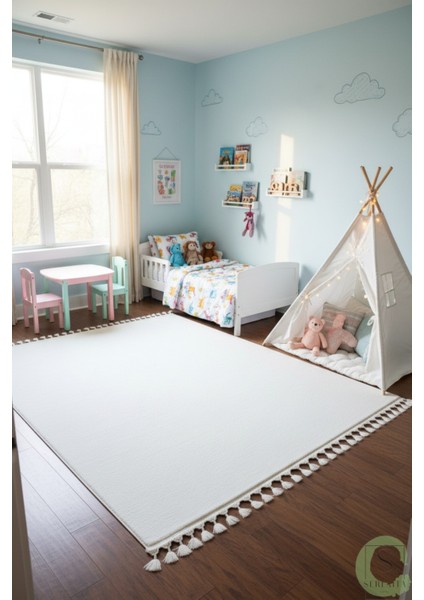 Post/peluş Yıkanabilir Kaymaz Taban Yumşacık Beyaz Örgü Saçaklı Modern ve Şık Salon Oturma Odası Mutfak Çocuk Odası Koridor Antre Halısı fırsatları