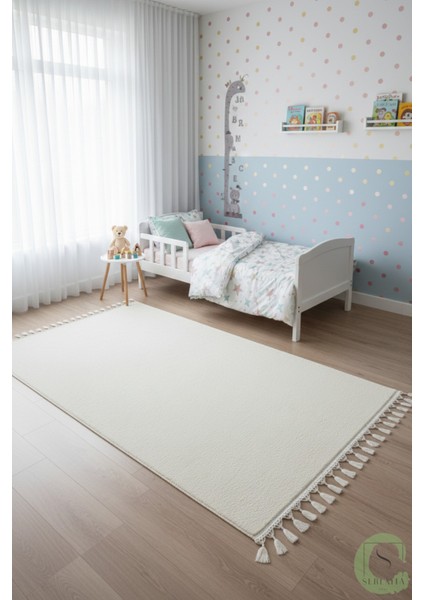 Post/peluş Yıkanabilir Kaymaz Taban Yumşacık Krem/ekru Örgü Saçaklı Modern ve Şık Salon Oturma Odası Mutfak Çocuk Odası Koridor Antre Halısı modelleri