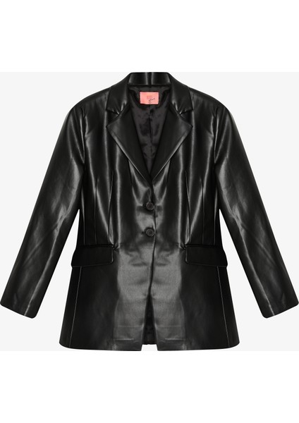 Bele Oturan Deri Blazer Ceket Siyah